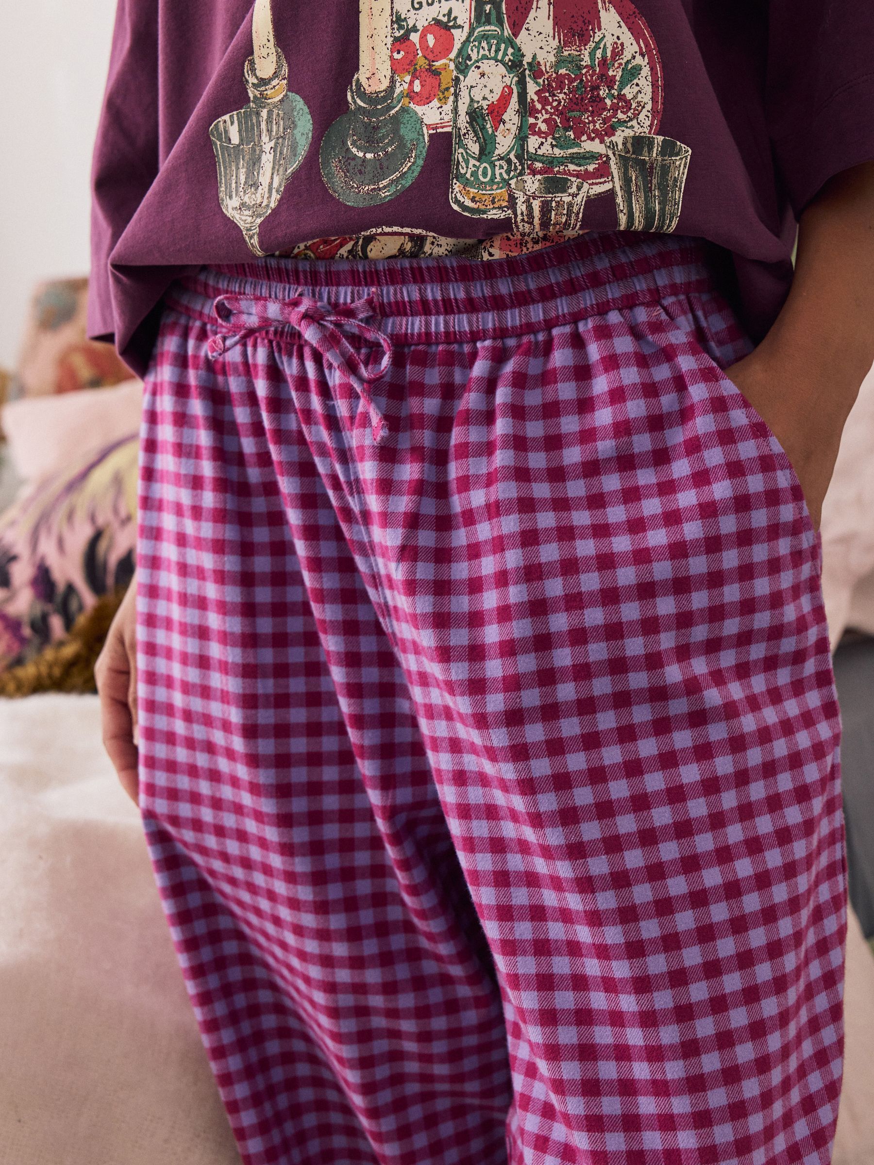 PURPLE GINGHAM - 100% Cotton Barrel Leg Pyjamas