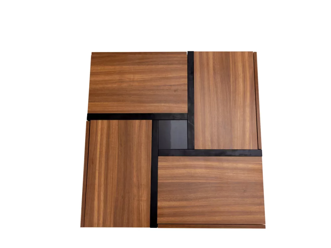 Table basse carrée haute brillance, avec 4 tiroirs, design uniques, espace de rangement en bas, 78x78x36cm naturel