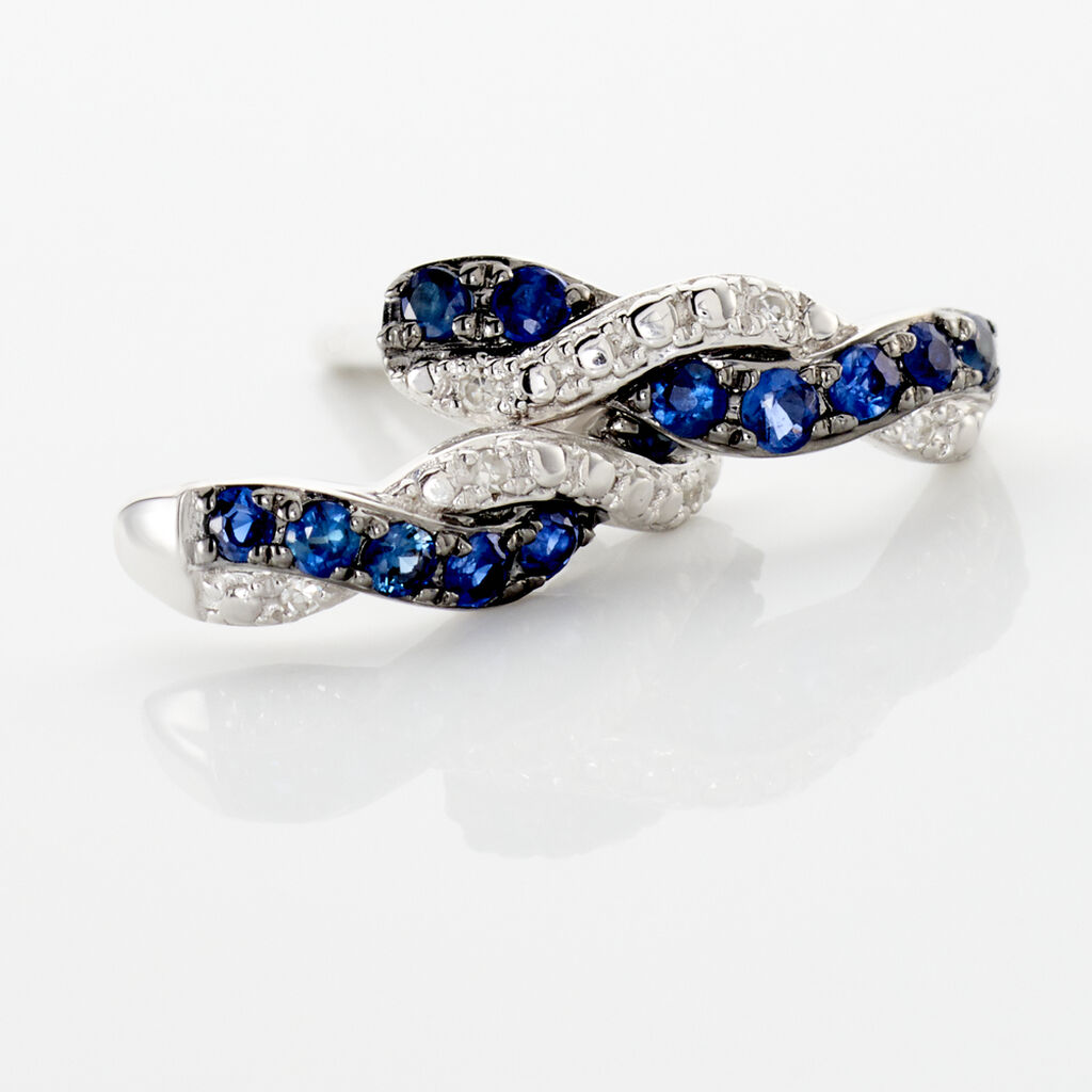 Boucles D'oreilles Puces Ligera Or Blanc Saphir Et Diamant