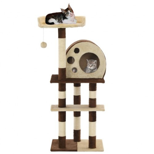 Poste arranhador para gatos bege com várias plataformas