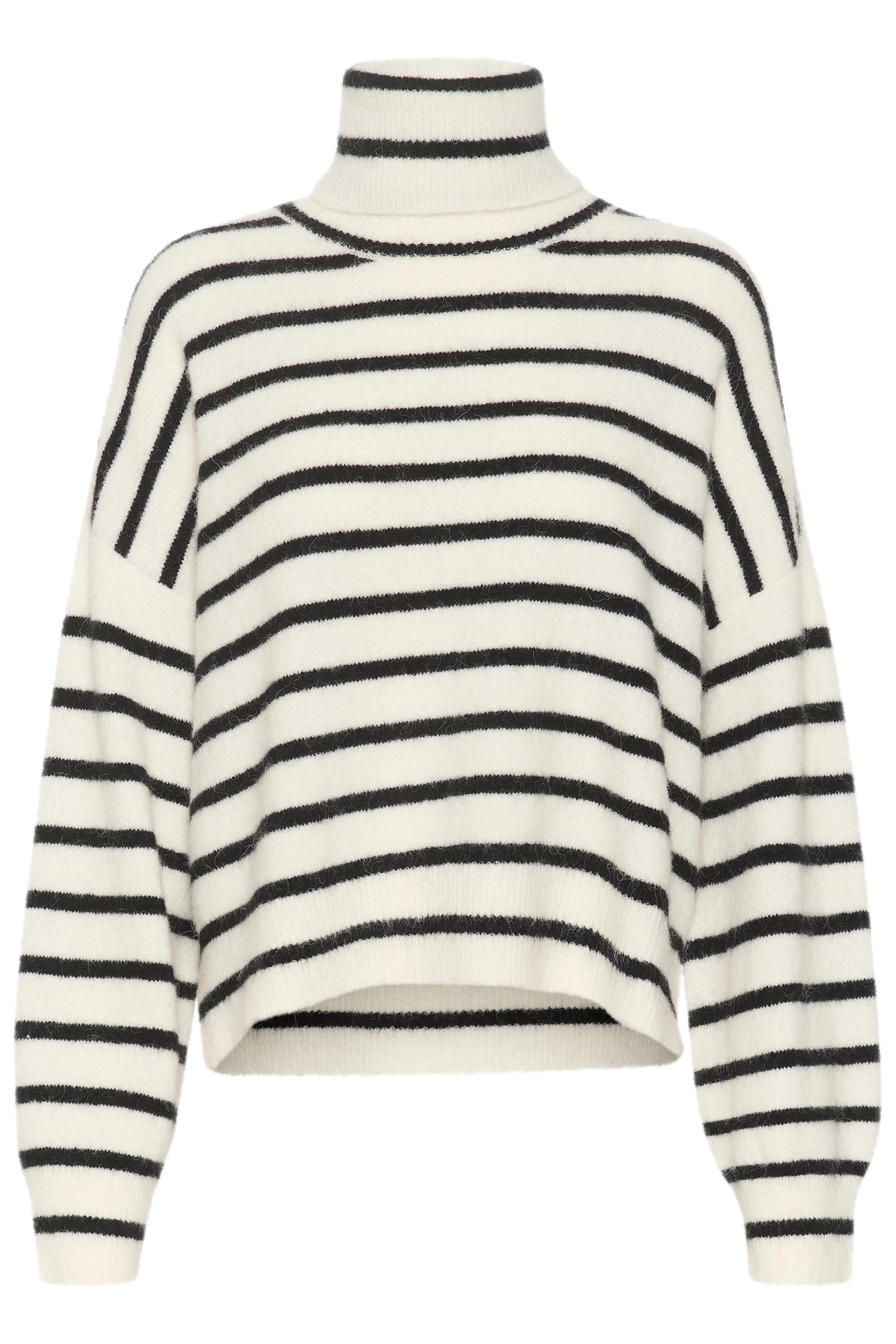 GESTUZ  AlphaGZ striped turtleneck uldstriktrøje - Ivory Black Striped