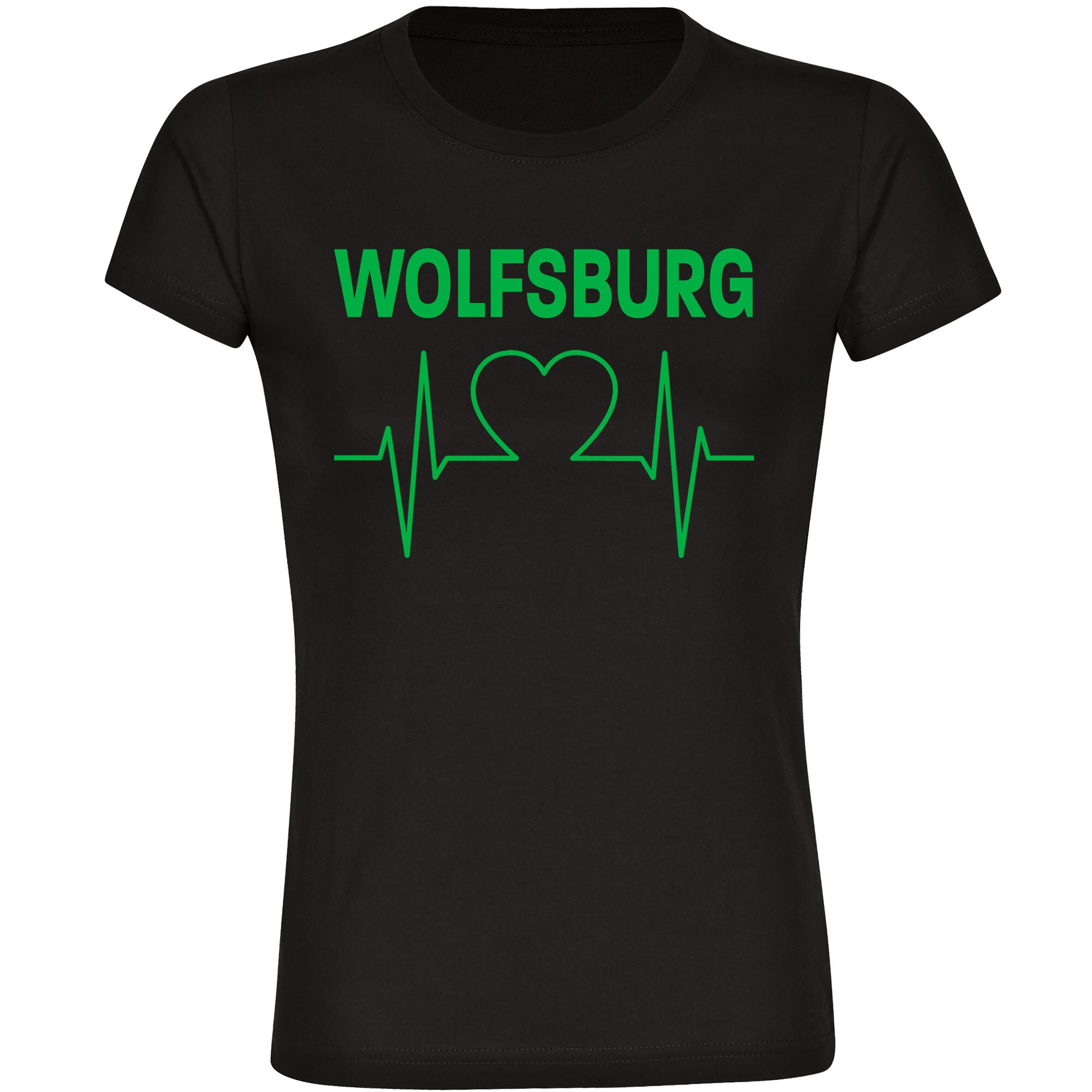 multifanshop® Damen T-Shirt - Wolfsburg - Herzschlag - Druck grün
