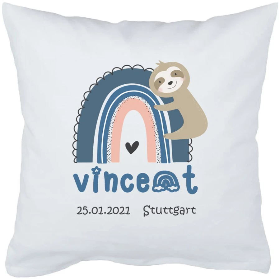 Schnullireich Babykissen mit Namen Rainbow (20 Zeichen) Weiß