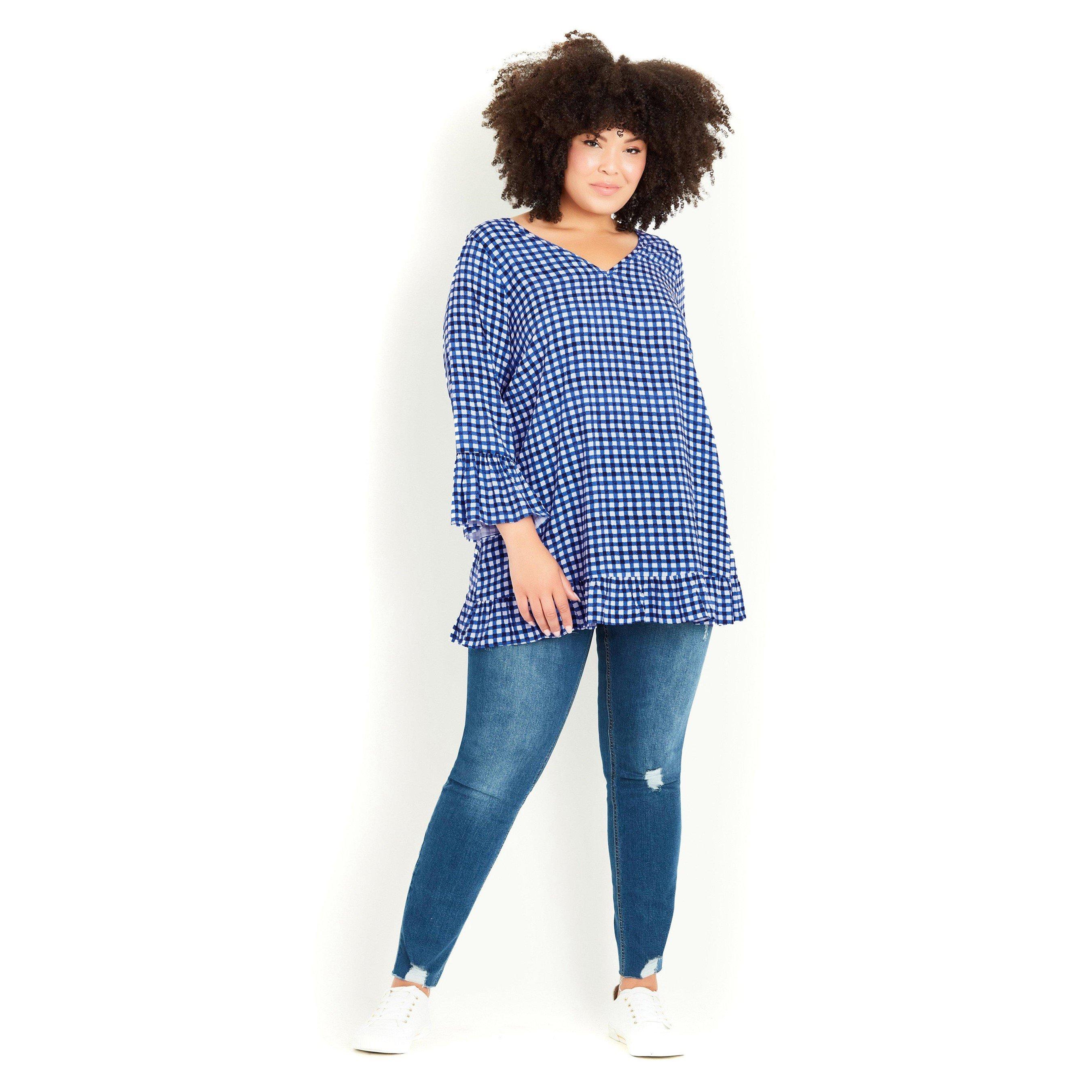 Evans Blue and White Gingham Tunic Top