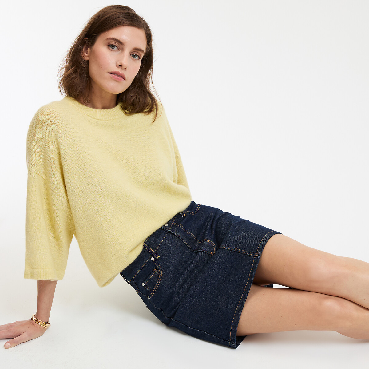COLEÇÕES LA REDOUTE<br>Suéter folgado, gola redonda em tricô grosso
