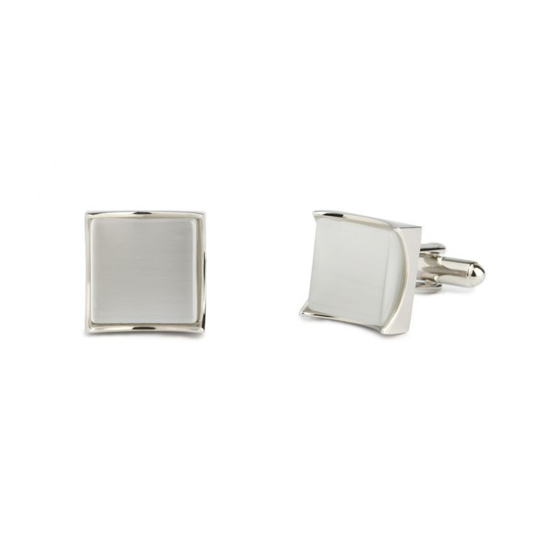 Bouton de manchette Simon Carter, Cats eyes  squared blanc