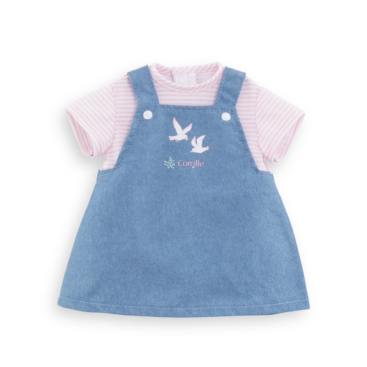 Robe Marinière rose Bords de loire - Mon premier poupon 30 cm