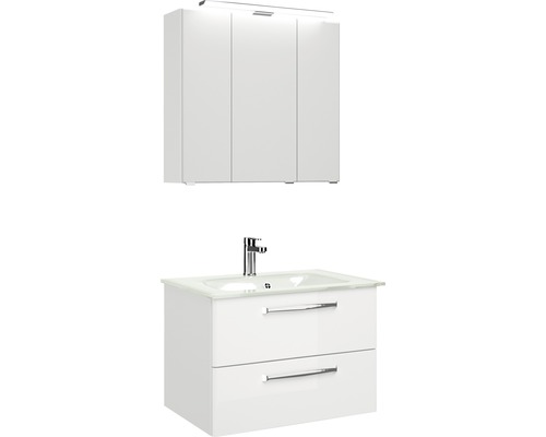Pelipal Kumba badkamermeubelset, BxHxD 77 x 200 x 50 cm, hoogglans witte fronten met witte glazen wastafel, 99.77032609
