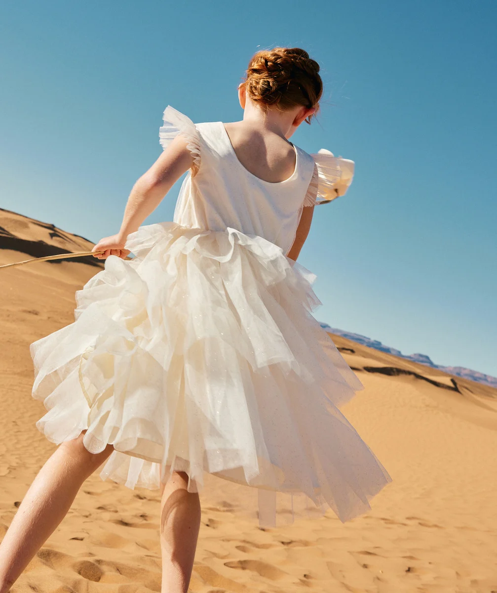 robe de cérémonie fille en tulle écru pailleté