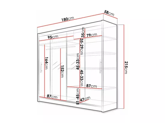 Armoire Closico 123, Blanc, 215x180x58cm, Portes d'armoire: Glissement