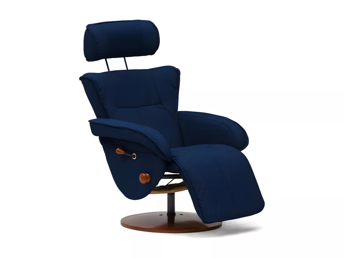 Fauteuil inclinable Kemi avec structure en bois inclinable Cuir écologique bleu marine