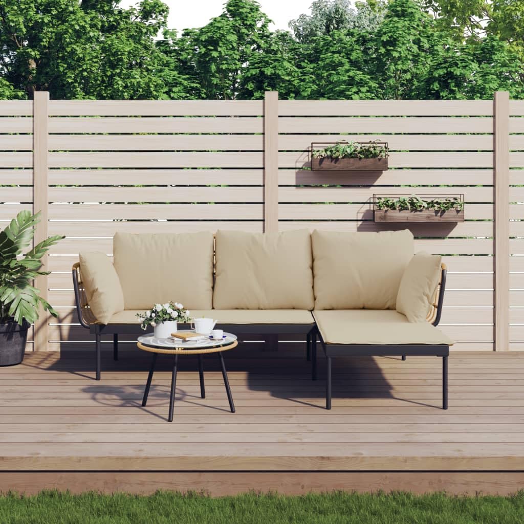 vidaXL Garten Lounge Set 3-TLG., Gartenmöbel Set mit Beigen Kissen, Sitzgruppe für Garten Terrasse, Loungemöbel Sofa L-Form, Poly Rattan