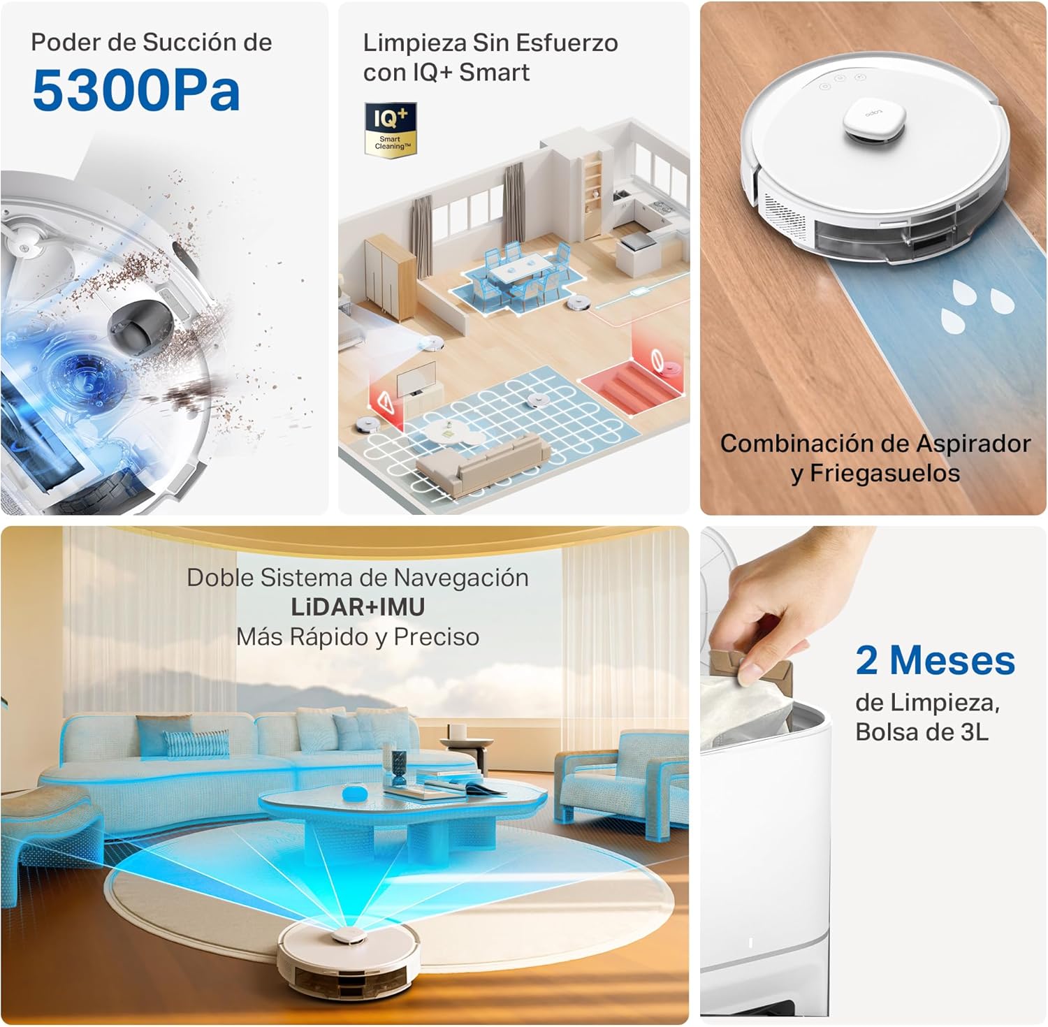 Tapo RV30 Max Plus Saugroboter mit Wischfunktion und automatischer Absaugstation, 5300Pa Ultra Starke Saugkraft, LiDAR+IMU Dual-Navigation, Alexa & Google Assistant Sprachsteuerung, Weiß