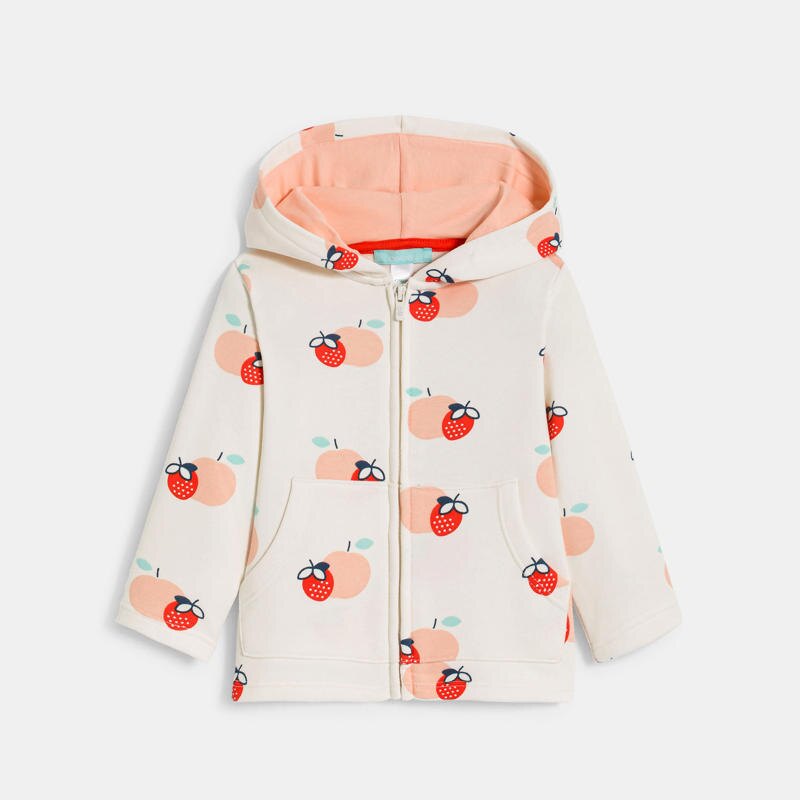 Sweat à capuche molleton fruits blanc bébé fille Gris ou noir