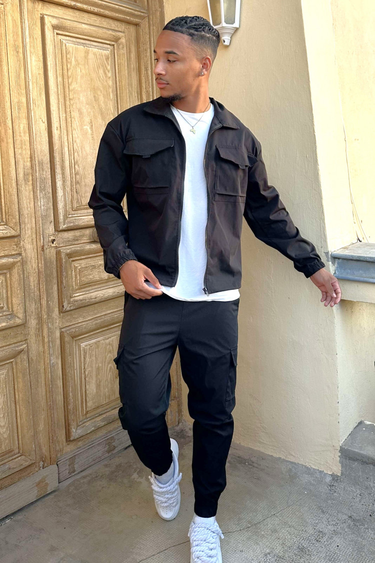 Ensemble 2 pièces veste + jogging cargo noir