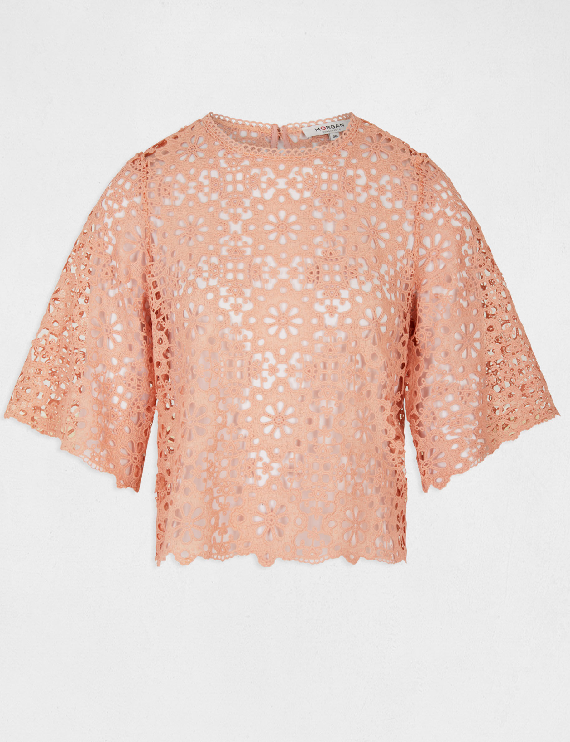 Blouse manches courtes en dentelle rose moyen femme - rose_moyen