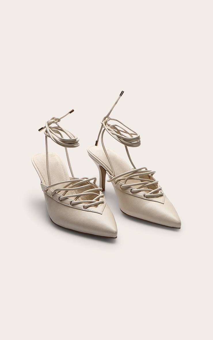 Crème Escarpins Mules À Lacets