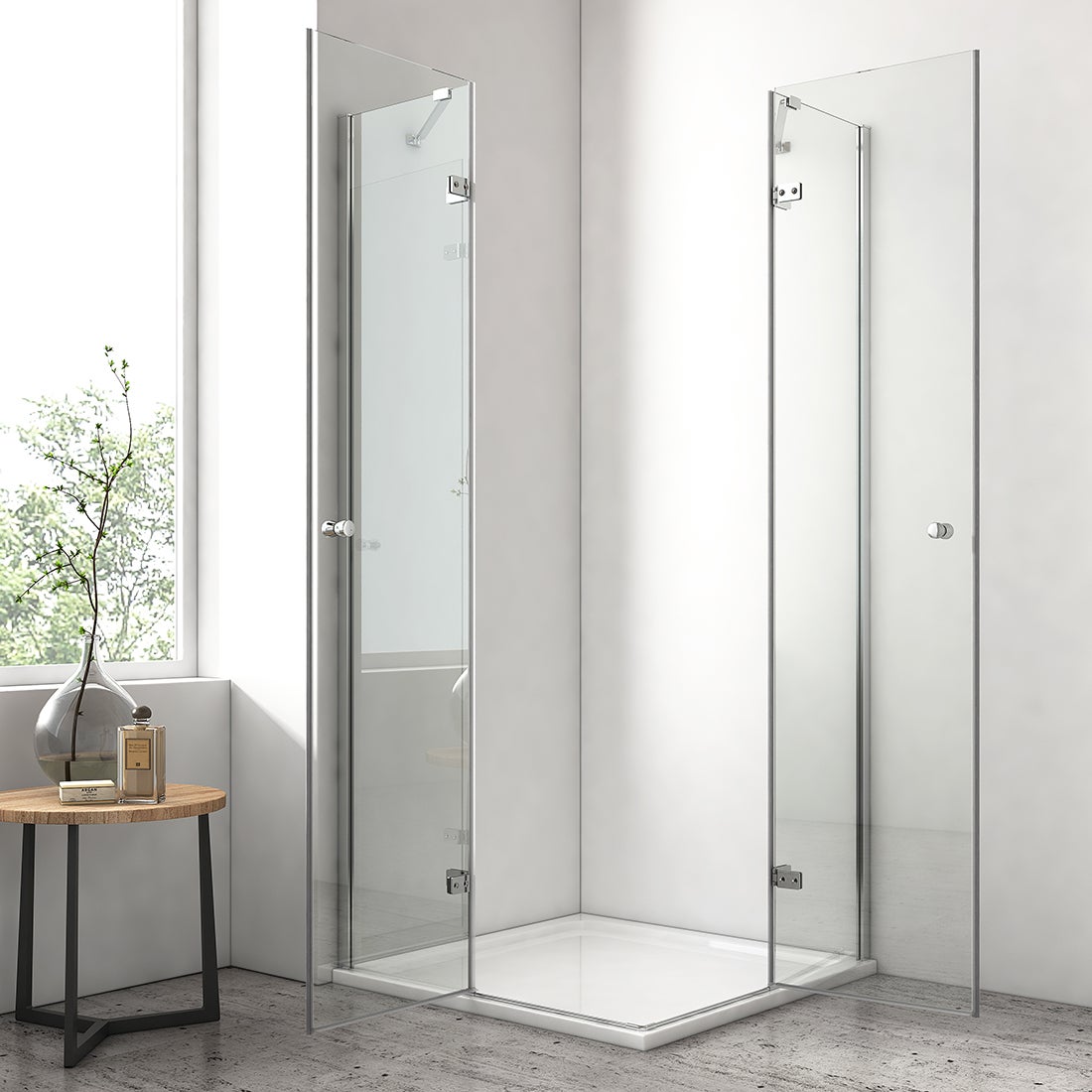 EMKE Hoekdouchecabine, Hoekinstapdouchescherm, 90x90cm, 185cm, met 5mm gehard veiligheidsglas nanocoating
