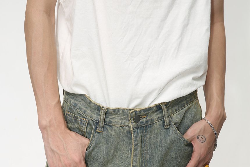 FAERIS - Low Rise Washed Wide Leg Jeans