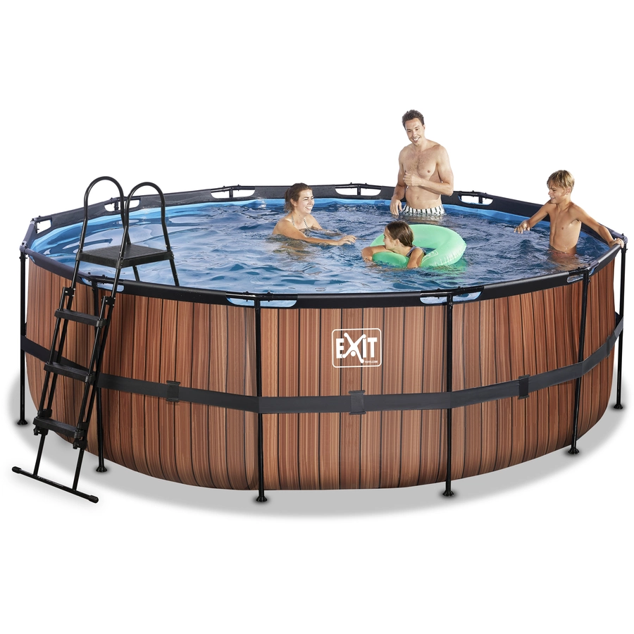EXIT Frame Pool ø427x122cm (12v Sandfilter) – Holz optik
