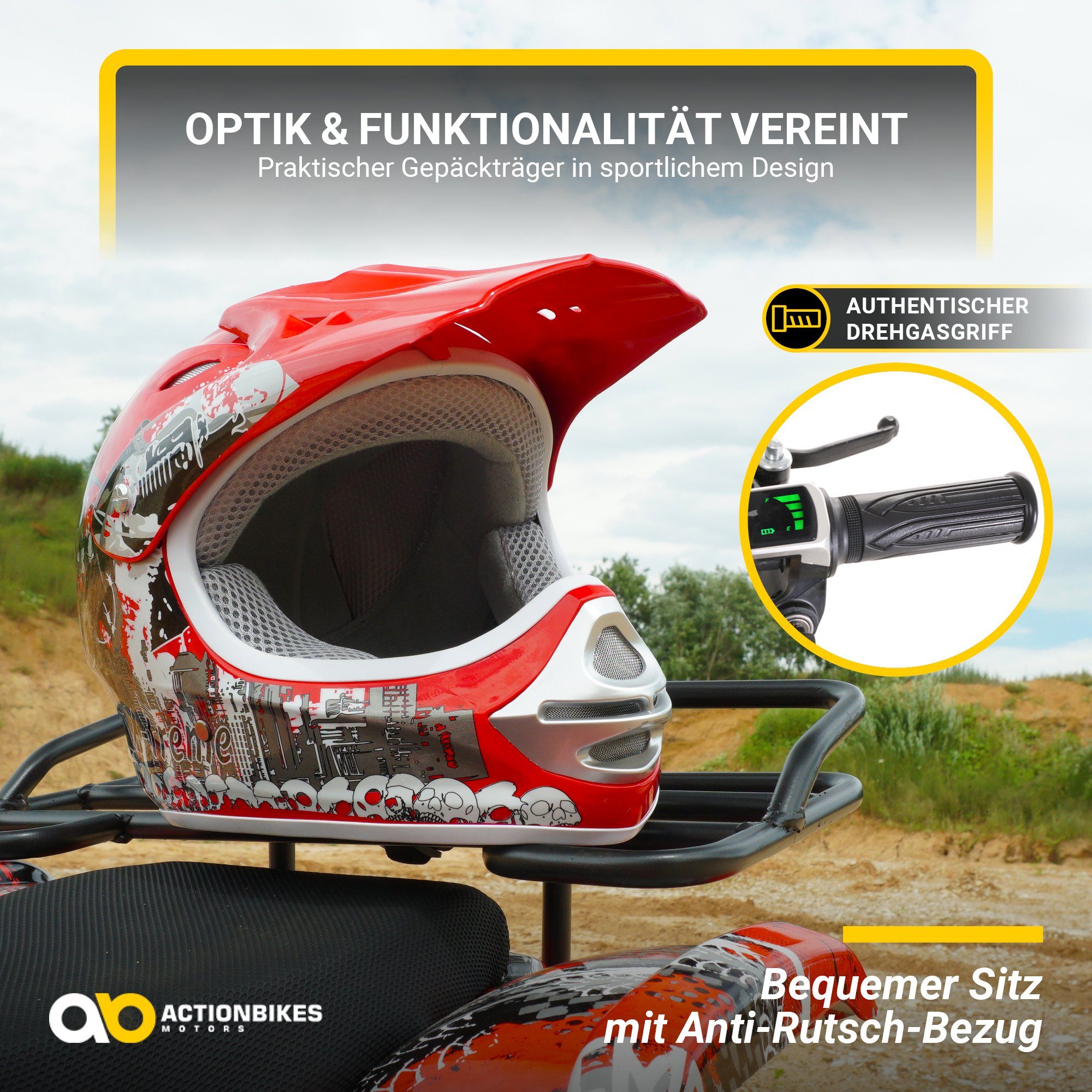 Quadriciclo elétrico infantil Actionbikes Motors Torino ATV 1000 W 36 V, capacidade de carga 50 kg (1 unidade), quadriciclo de bolso - toque de segurança - freio a disco perfurado - até 25 km/h