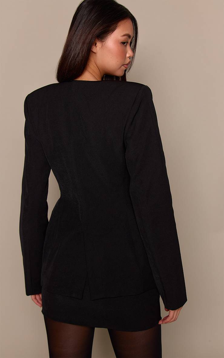 Noir Blazer Structuré En Tissu Tissé