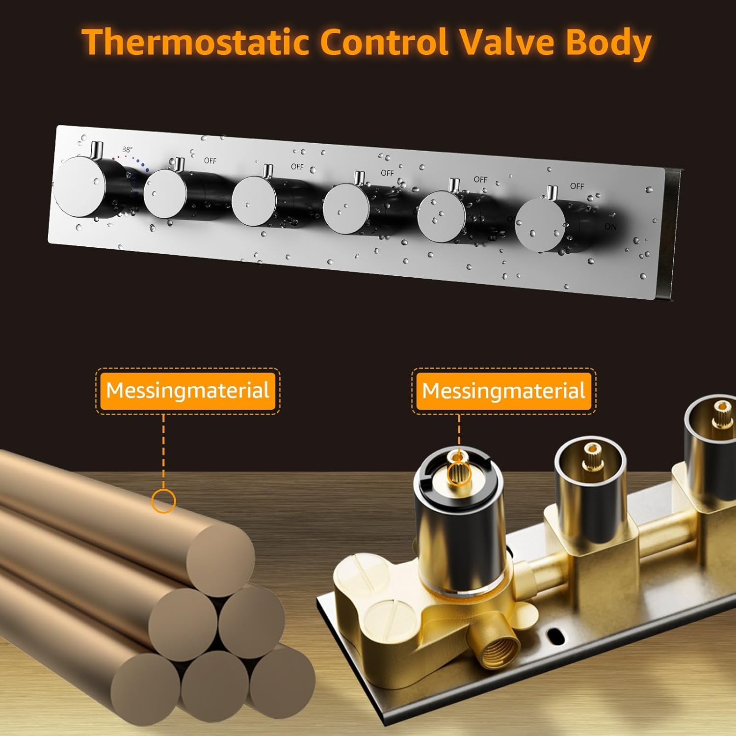 Duschsystem,Duschsystem Multifunktional Mit Thermostat,Messing,Mit LED-Farb Atmosphärenlicht,Kopfbrause Mit Fünf Wasserstrahl Modi,Handbrause,Deckenmontage,Chrom Duscharmatur Komplettset