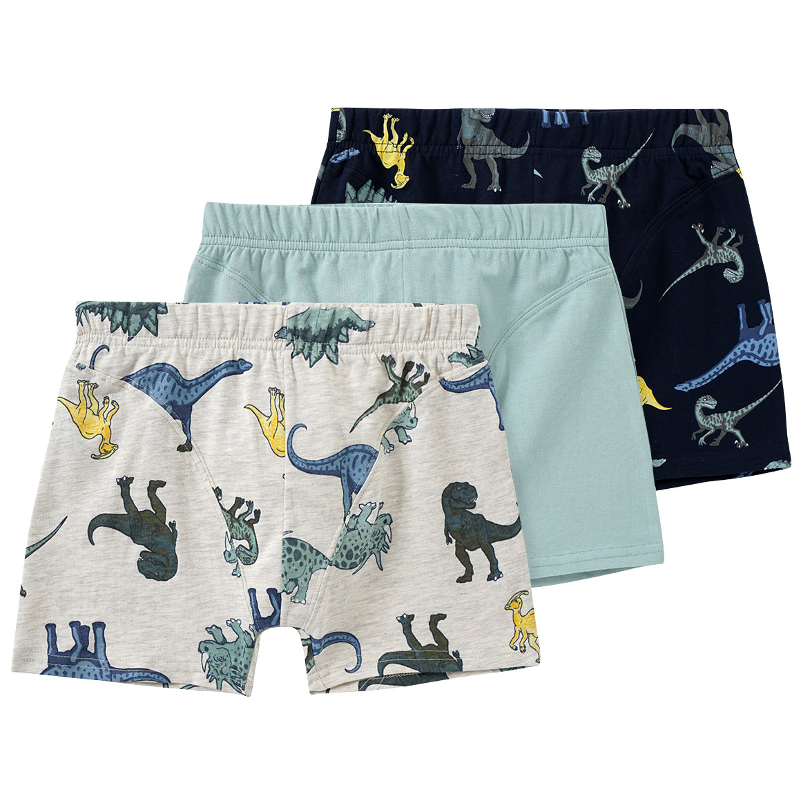 Yigga 3 Jungen Boxer mit Dino-Prints dunkelblau / türkis / hellgrau