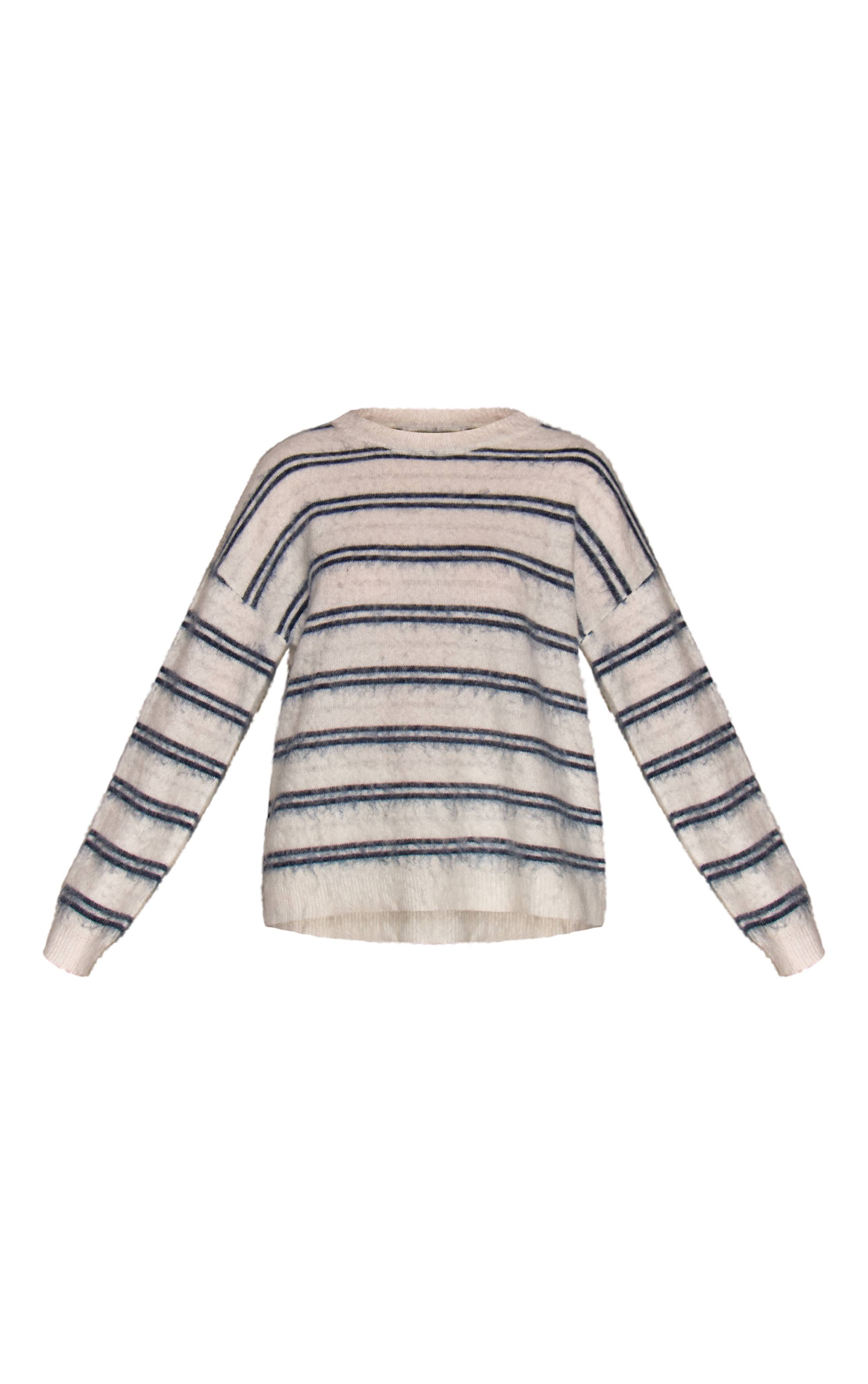 Bleu Clair T-shirt Oversize Rayé En Maille Brossée