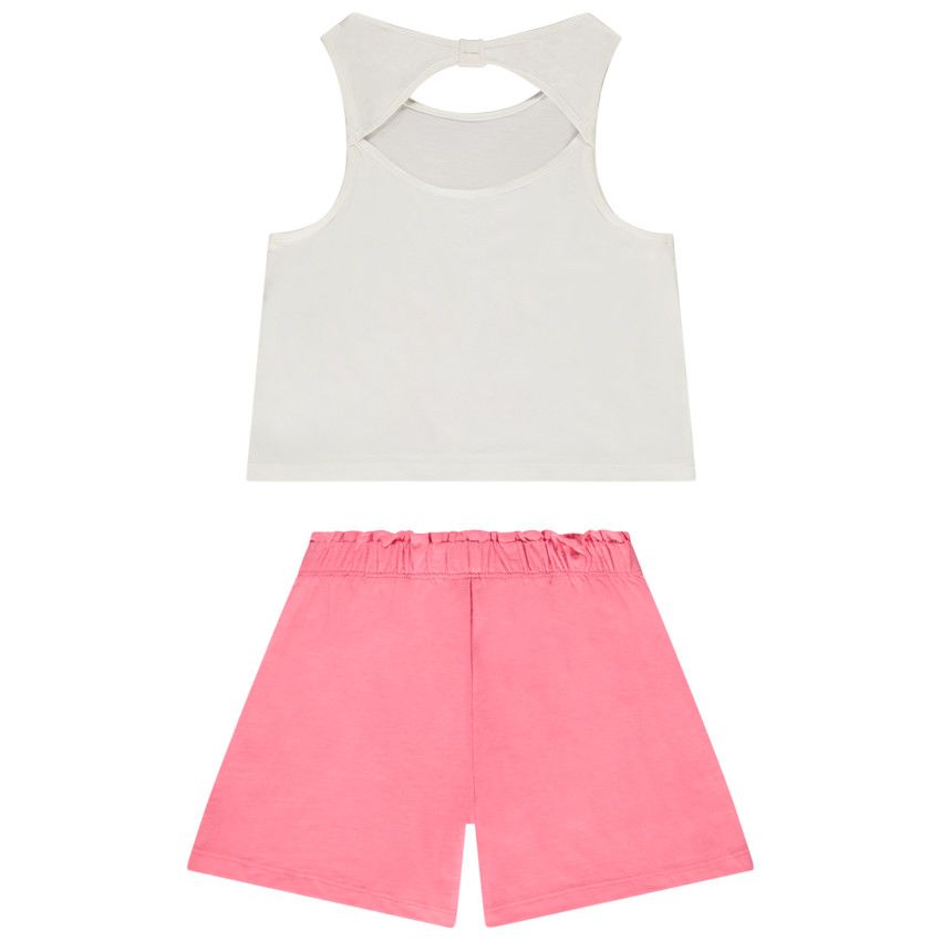 Ensemble 2 pièces en jersey débardeur printé + short uni pour fille - Ecru