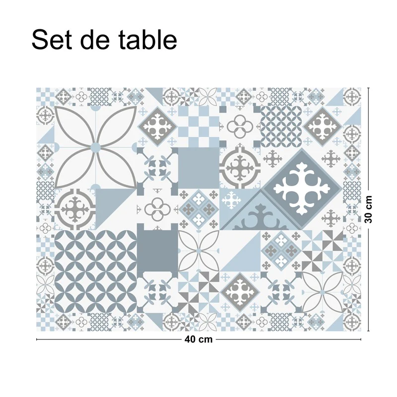 Lot de 4 sets de table L 40xl 30cm - CIMENT STYLE GRIS BLEU 99deco