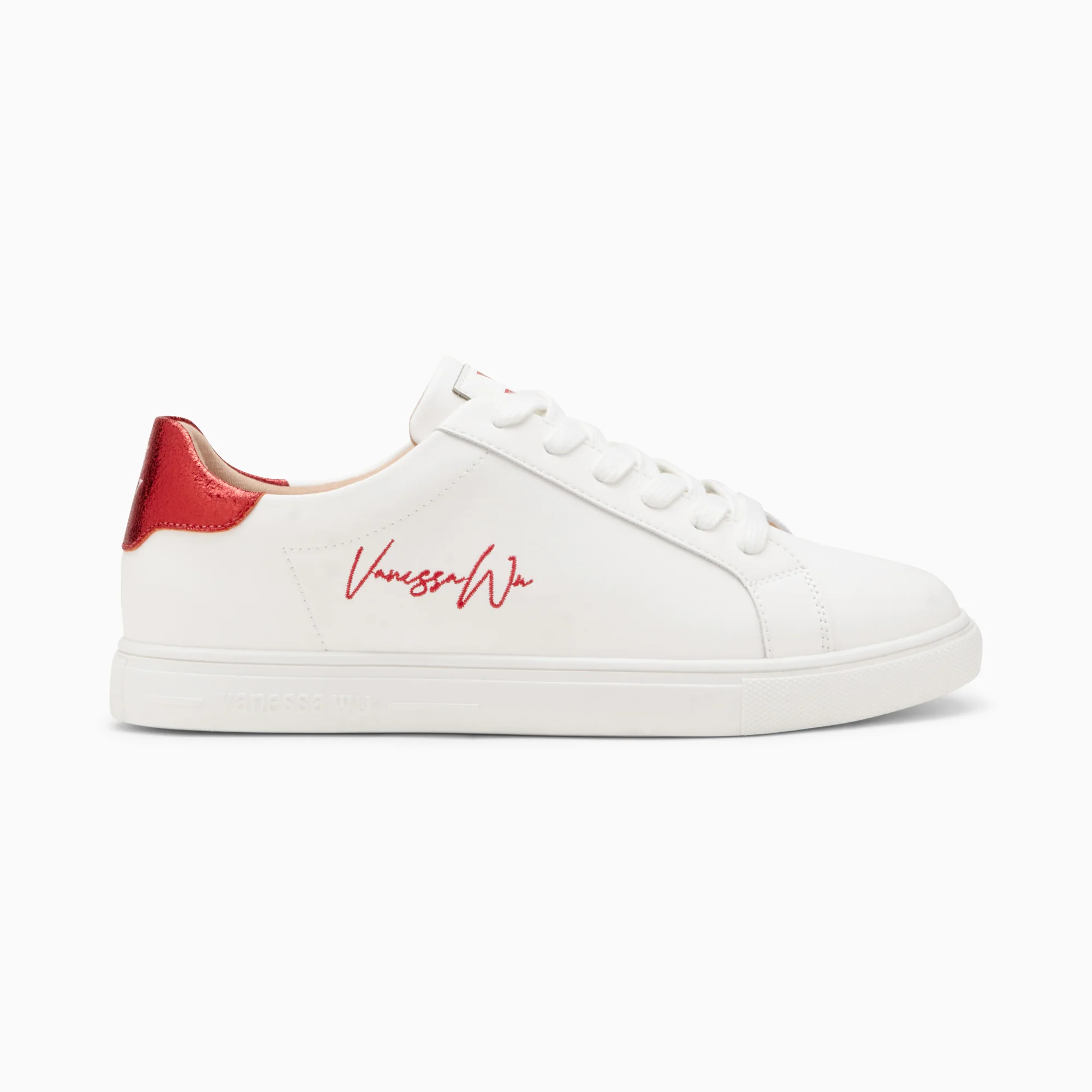 Sneakers-Baskets Isabella blanc et rouge à lacets