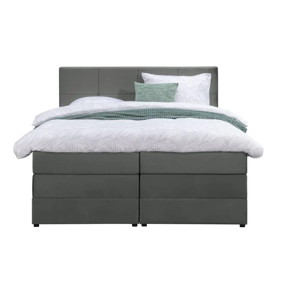 Boxspring met opbergruimte Liv geblokt - grijs - 160x200 cm