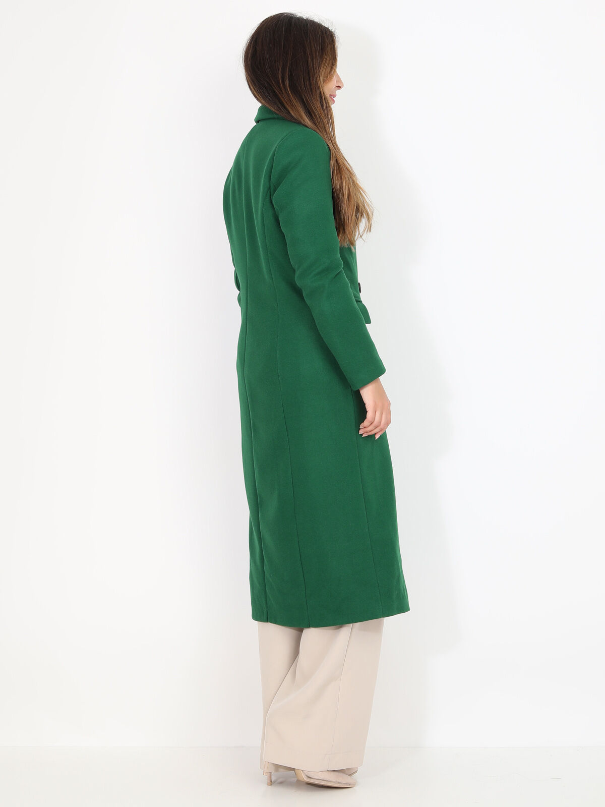Manteau long à boutons- Vert