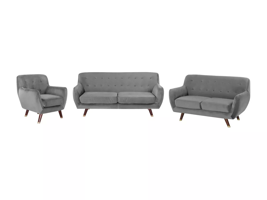 Ensemble canapés et fauteuil en velours gris 6 places BODO
