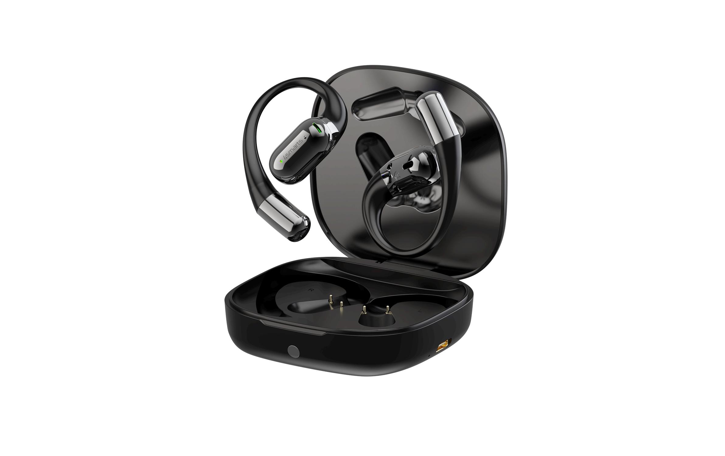 Open-Ear Bluetooth Kopfhörer SkyBuds AI Screen, SchwarzOffene, kabellose Bluetooth-Kopfhörer mit smarter Ladeschale