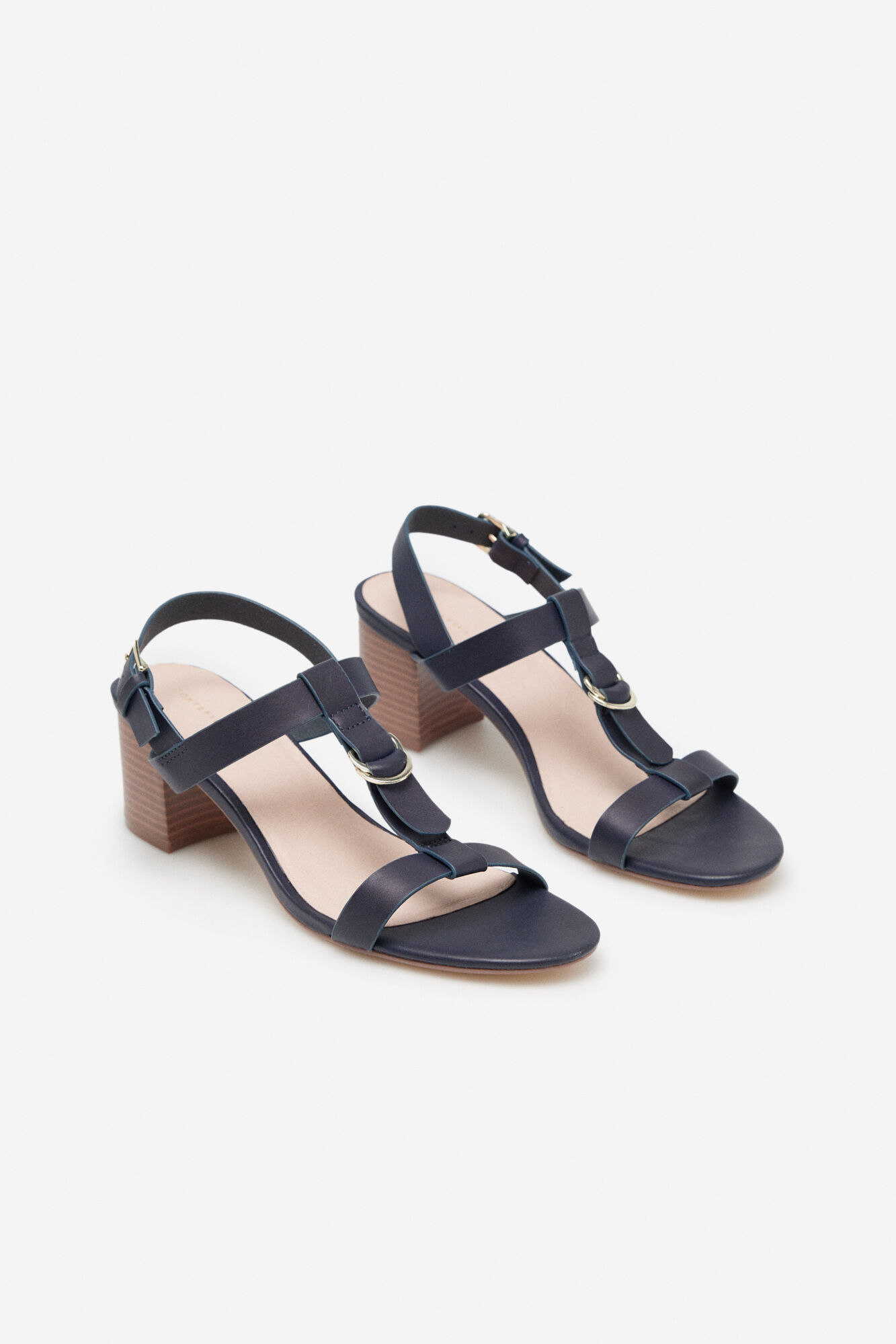 Sandalia tacón efeito madera - Azul marinho