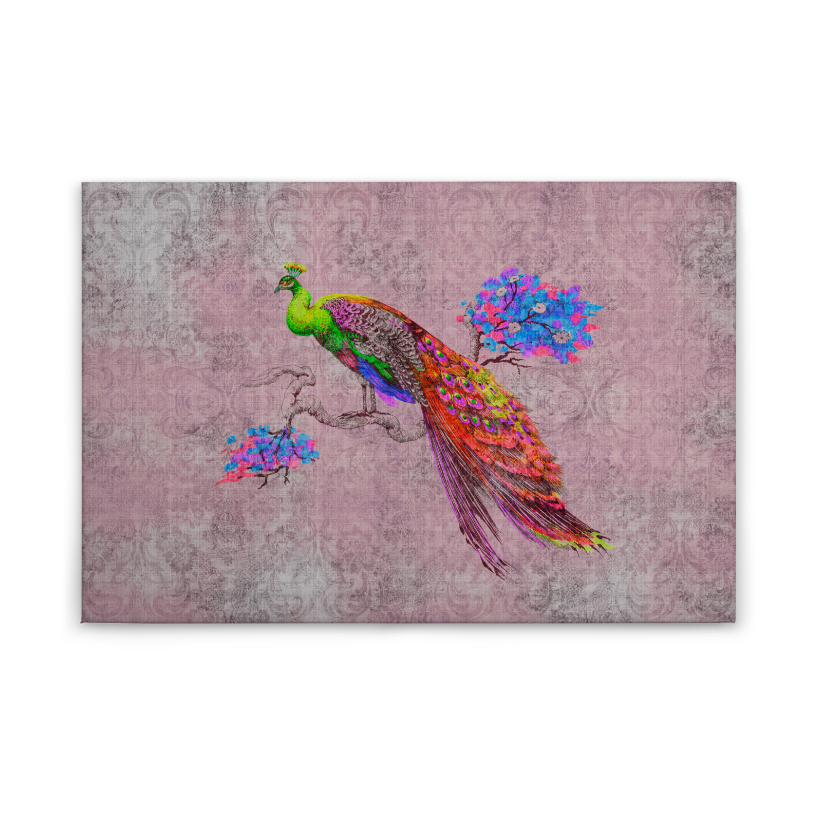 Leinwandbild PFAU- rosa-rot - 90x60 cm