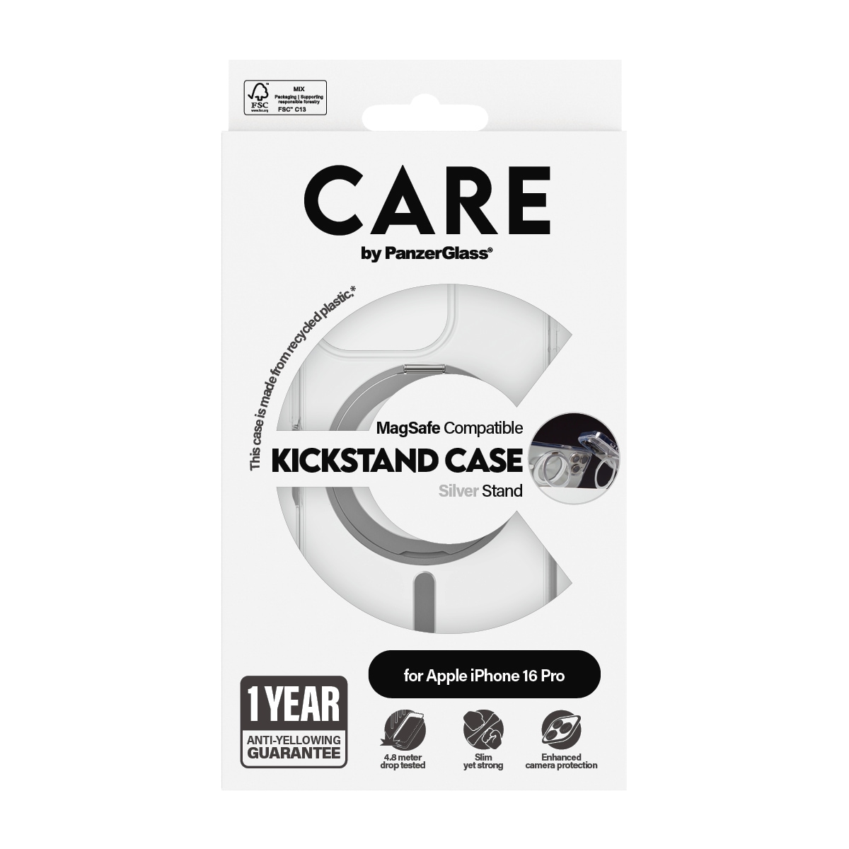 CARE by PanzerGlass Handyhülle »Feature Silver Kickstand  MagSafe Apple iPhone 16 Pro« Backcover, Schutzhülle, Handyschutzhülle, Case, Schutzcase, stossfest