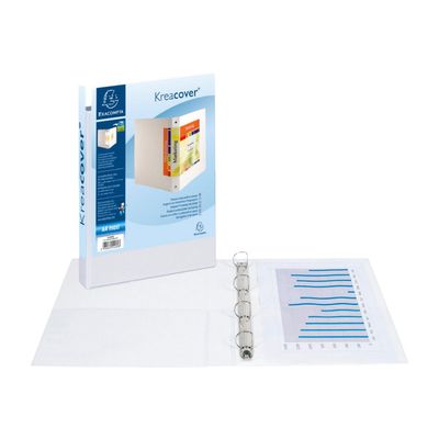 Exacompta Kreacover - Classeur à anneaux personnalisable - Dos 40 mm - A4 Maxi - pour 225 feuilles - blanc - 2 pochettes extérieures