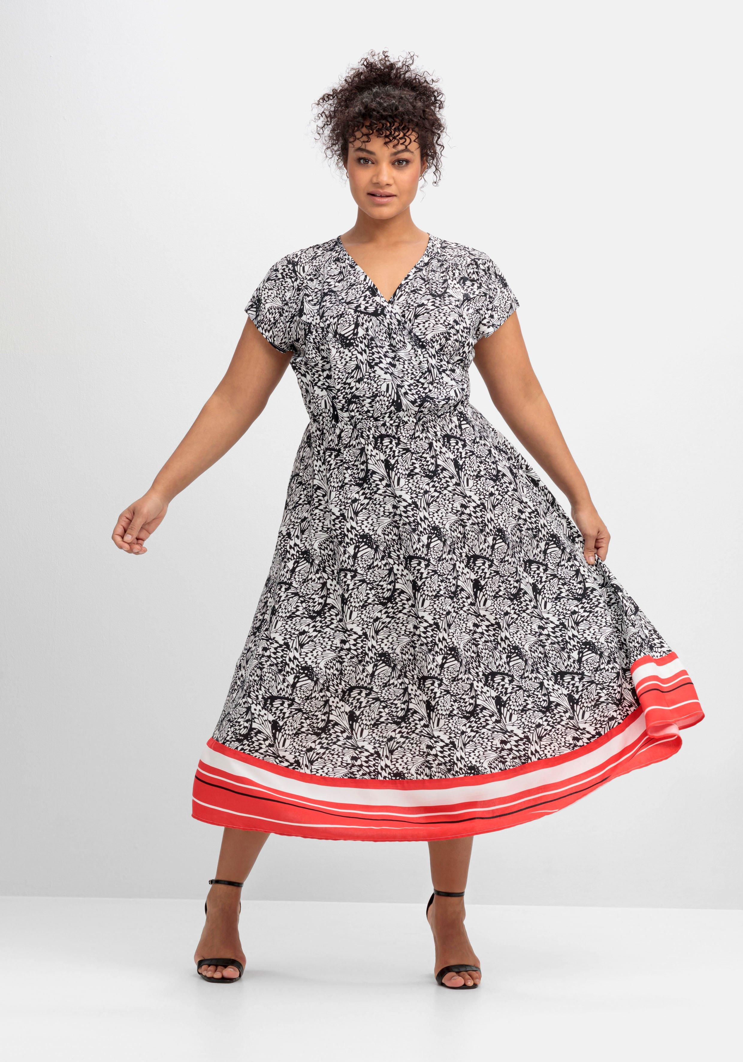 Kleid in Wickeloptik, mit Alloverdruck