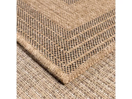 Tapis extérieur Ø80cm rond tissé kilim beige et noir JUTE ART 7