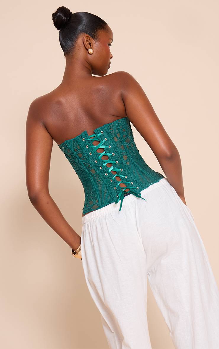 Vert Turquoise Corset En Dentelle Florale Transparente Texturée