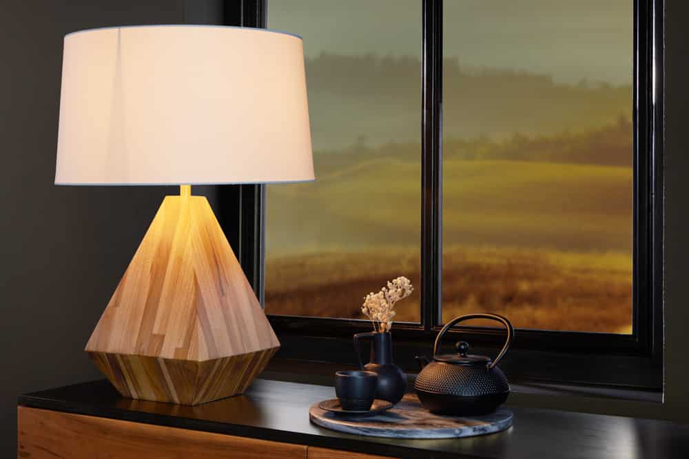 Massivholz Tischlampe DIAMOND 65cm Teak natur weiß modern handmade