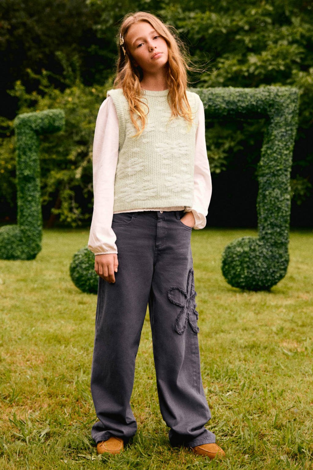 Mango Kids wide leg casual broek blauw