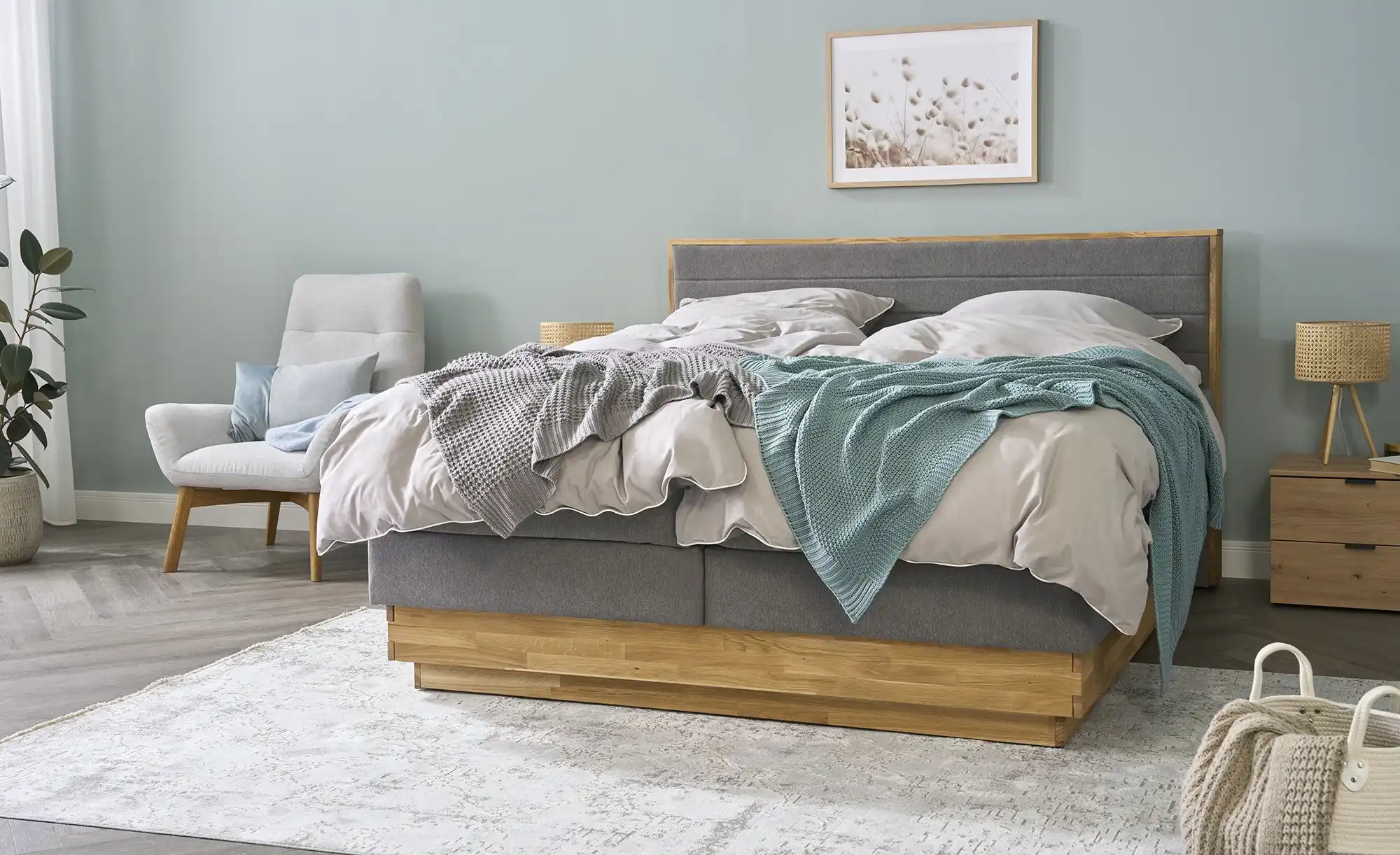 uno Massivholz-Boxspringbett mit Bettkasten Morgan