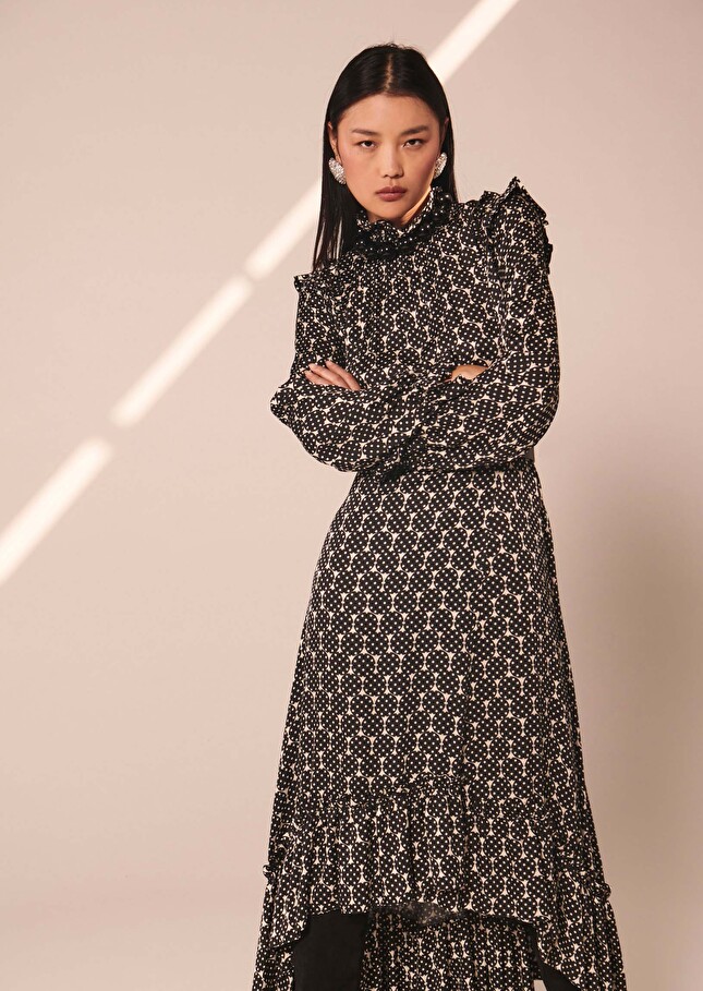 Robe Rosemaryécrue imprimée petits pois