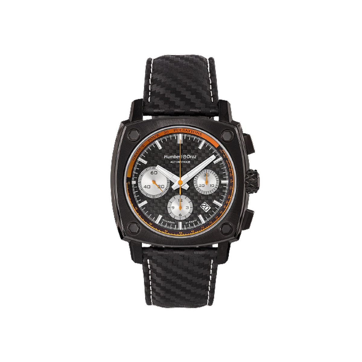 Montre HUMBERT-DROZ hd7 homme chronographe, bracelet cuir noir