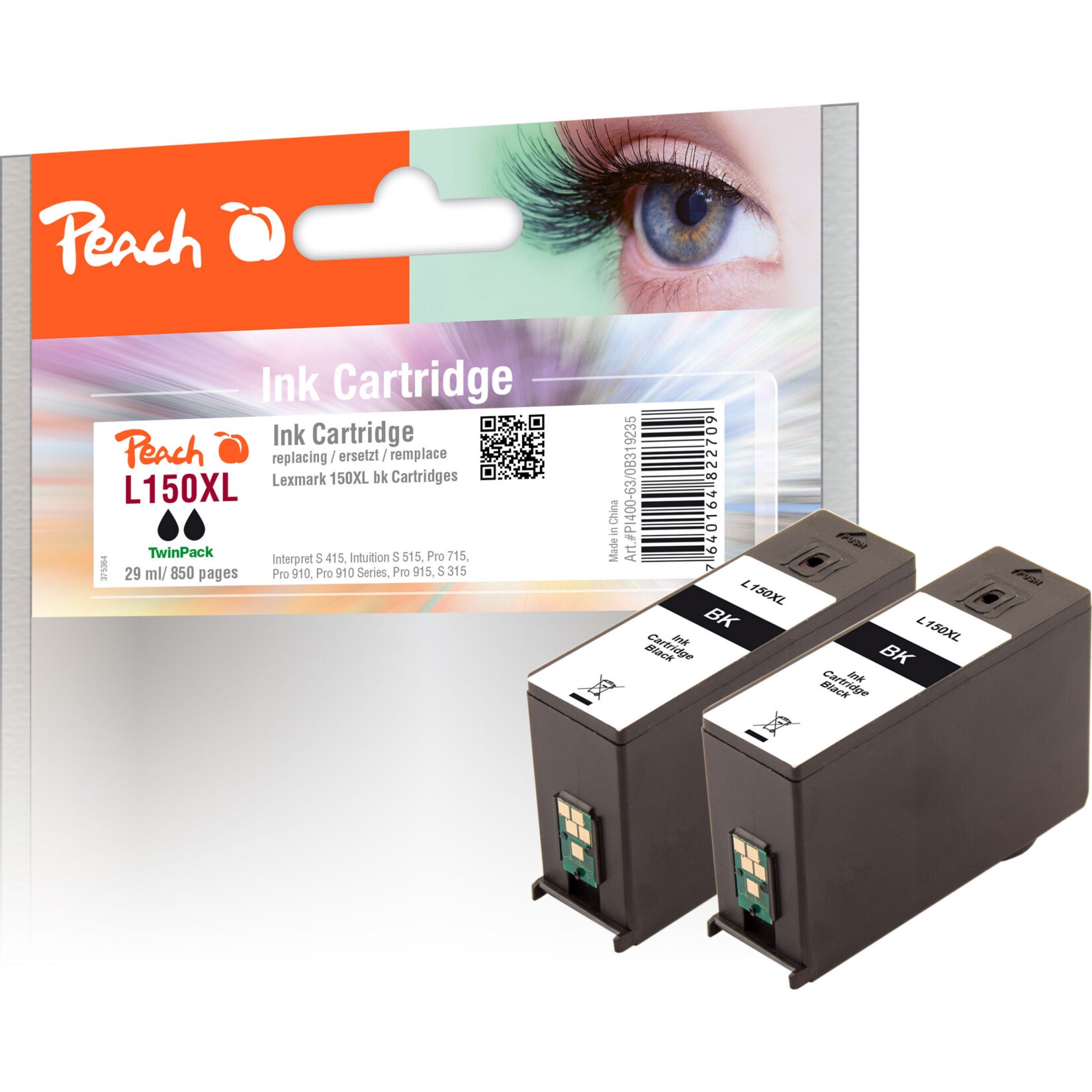 Peach L150 XLBK 2 Druckerpatronen XL 2*bk ersetzt Lexmark No. 150XLBK*2, 14N1614E, 14N1636 für z.B. Lexmark Interpret S 415, Lexmark Intuition S 515