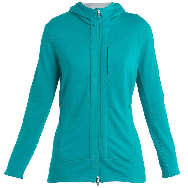 Veste polaire randonnée ICEBREAKER W QUANTUM III LS ZIP HOOD FLUX GREEN/ETHER/CB
